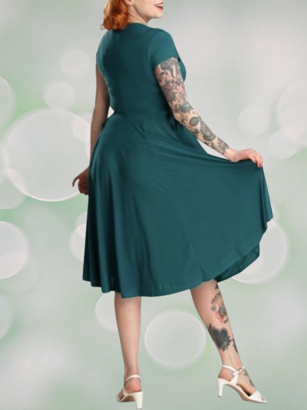 Unique Vintage - Teal Fit-and-Flare Midi Dress